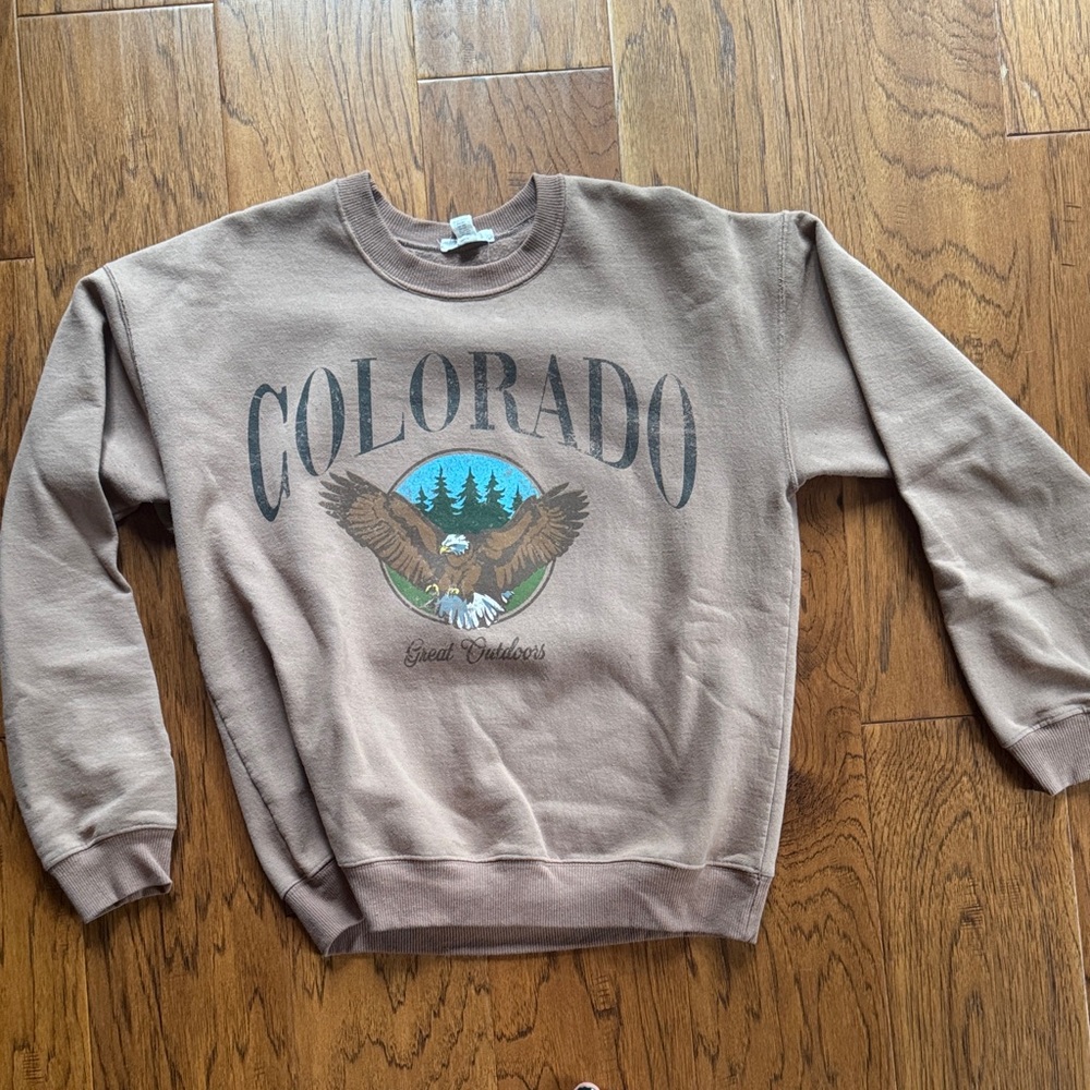 Full Tilt Colorado Graphic Brown Crewneck Sweater
